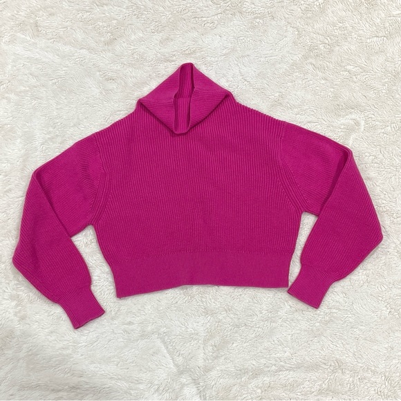 SOLD Montpellier Waist Turtleneck Wool Sweater in Vital Pink - Picture 2 of 5